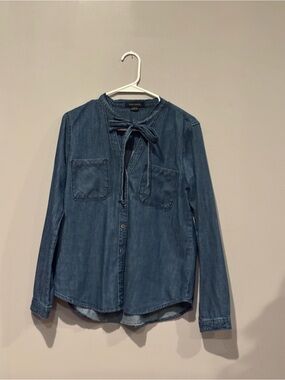 Sanctuary Indigo Tie-Neck Denim Button-Down